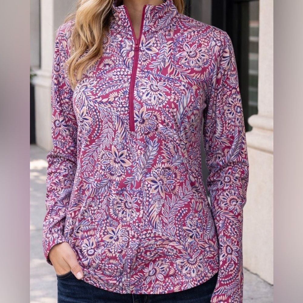 Tommy Bahama Active Golf & Tennis Floral Long Sleeve Full Zip Jacket Size Medium